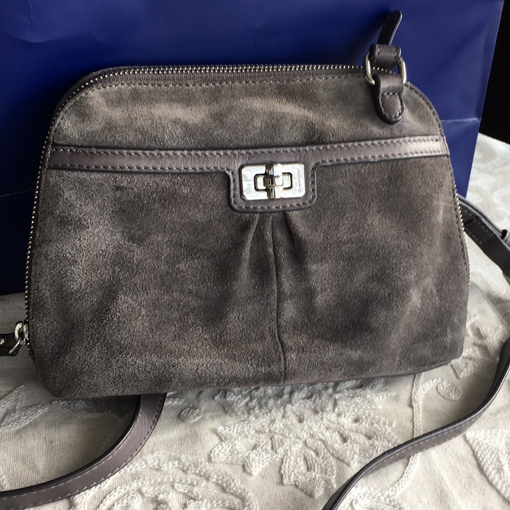 B Makowsky suede & leather crossbody organizer bag
